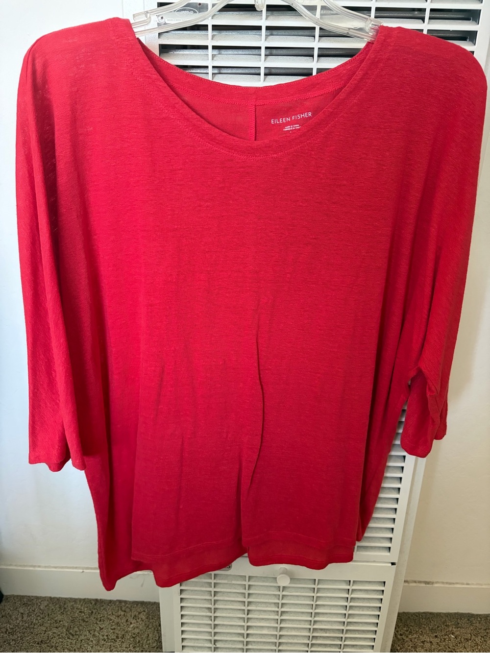 Eileen Fisher Red Relaxed Tunic Long Sleeve Dress - 100% Organic Linen - Size S